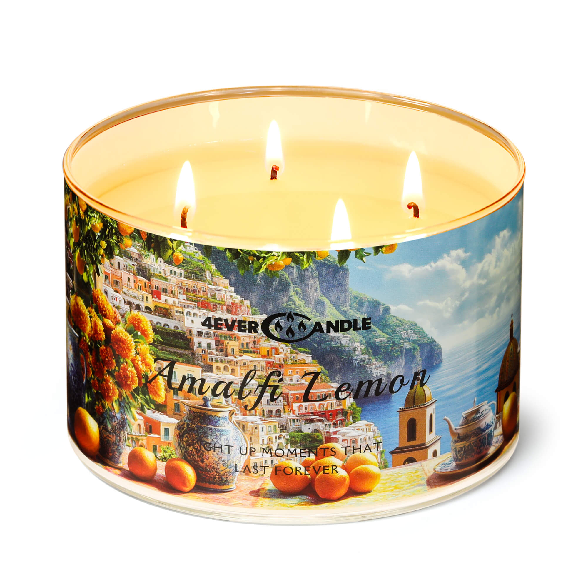 Picture of 4EVER CANDLE 4-Wick Scented Candle - 18oz Soy Wax Blend Candle Over 50Hrs Long-Lasting Fragrance, Home Decor and Housewarming Gifts, Amalfi Lemon